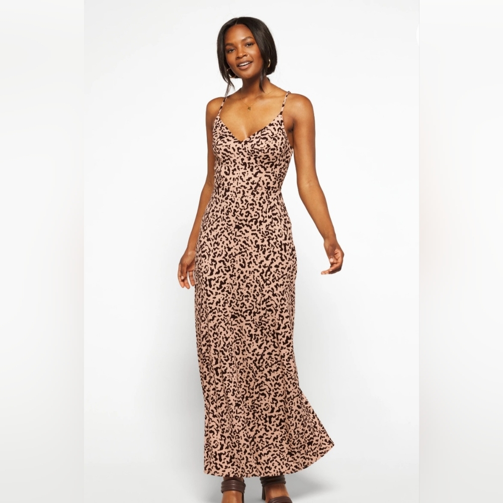 LAST CHANCE!!  Nine Britton Tan Leopard Print Cross Back Strap Maxi Dress Medium